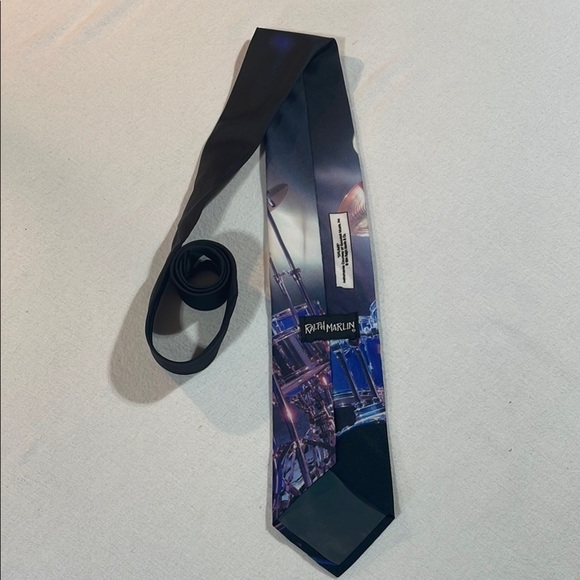 Ralph Marlin Silk Black and Blue Artistic Drum Set Tie Music Cymbals Base - Picture 4 of 8